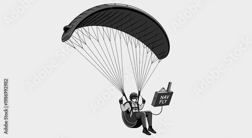 Person Paragliding With Navigation Device Illustration