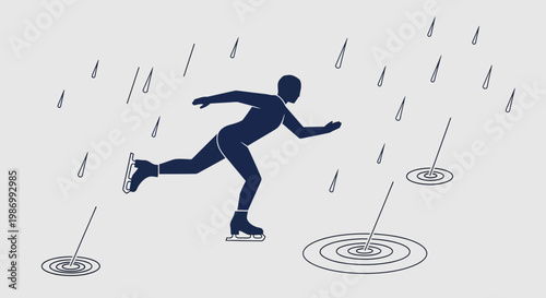 Rainy Day Ice Skating Action Silhouette Dynamic Motion
