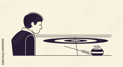 Person Playing Curling Sport With Stone Aiming For Target On Ice