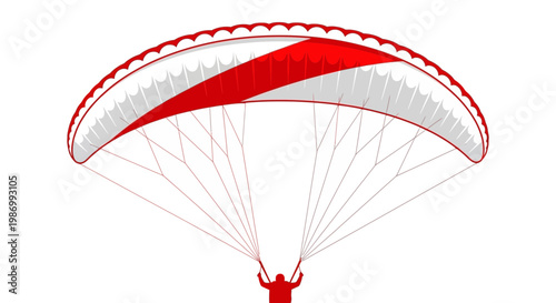 Red And White Paraglider Descending From The Sky