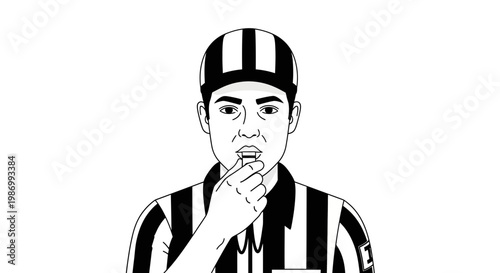 Referee Blowing Whistle Action Sports Official Illustration