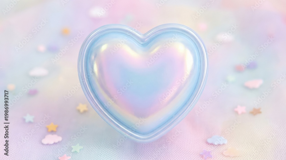 Obraz premium Puffy sticker-style light blue heart with glossy inflated edges, soft pastel shine, dreamy sweet mood, ultra-realistic, no logos.