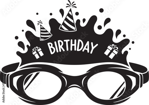 Birthday party crown, black vector glasses, celebration accessory, festive headband