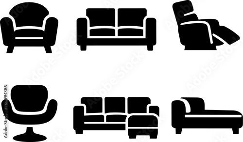 Furniture icons set featuring armchair