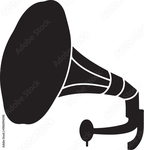 Black gramophone icon, vintage sound equipment, music speaker, audio device