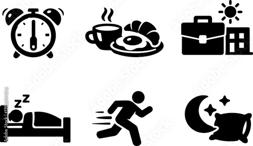 Daily routine icons set