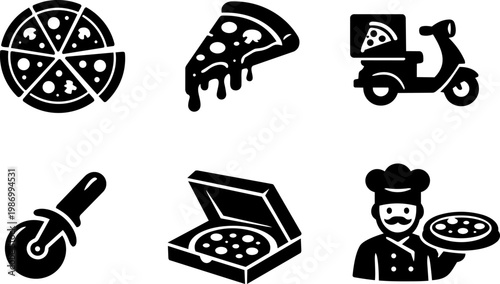 Pizza and fast food icons set
