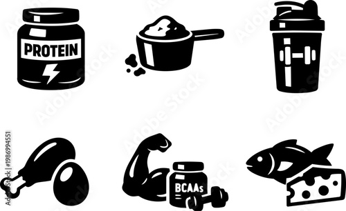 Fitness nutrition icons set