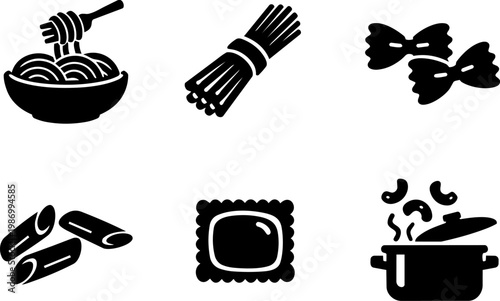 Pasta Italian food icons cooking ingredients isolated on white background
