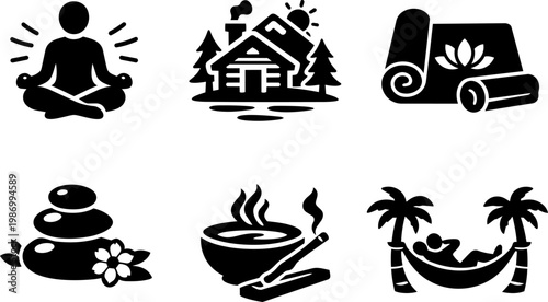 Spa relaxation icons wellness meditation therapy isolated on white background
