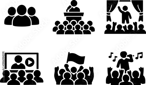 Crowd public event icons people audience isolated on white background
