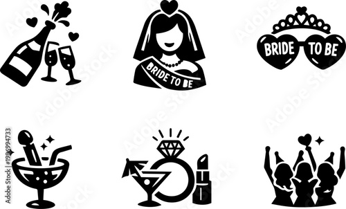 Bachelorette party icons bride celebration drink
