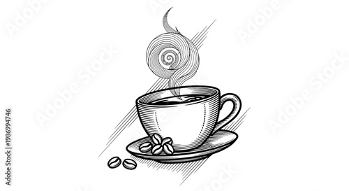 A steaming cup of coffee illustration.