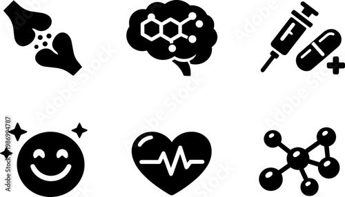 Health science icons brain molecule medicine wellness 
