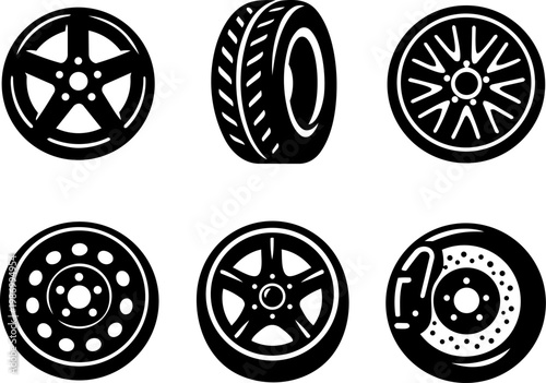 Car wheel and tire icons brake system. Vector