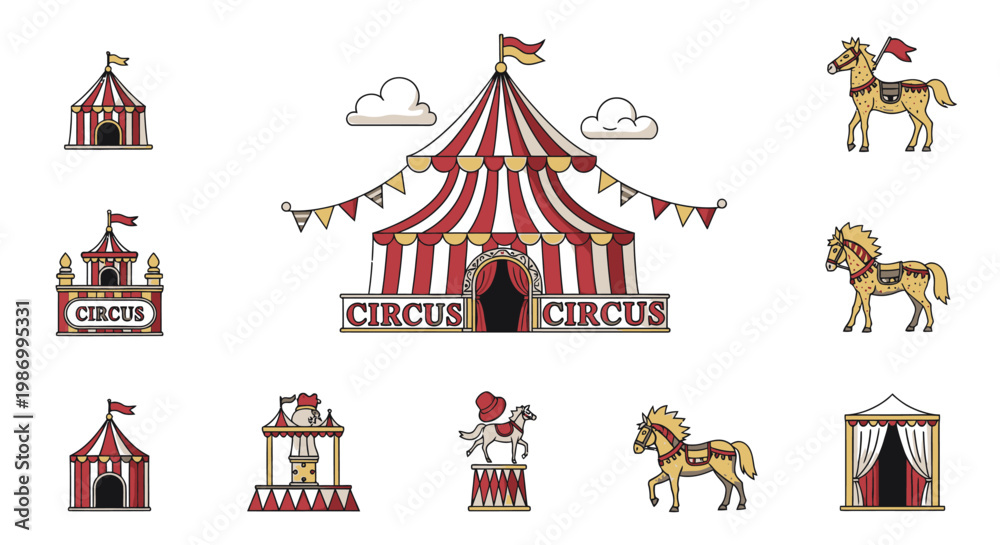 Obraz premium Colorful circus tent illustrations for entertainment and event designs