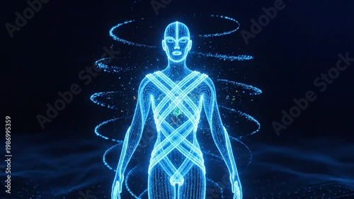 Wallpaper Mural Glowing blue human figure with swirling lines stands in dark Torontodigital.ca