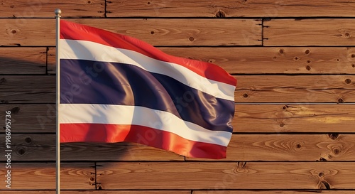 Thai flag waving against a wooden wall a symbol of thailand's national identity