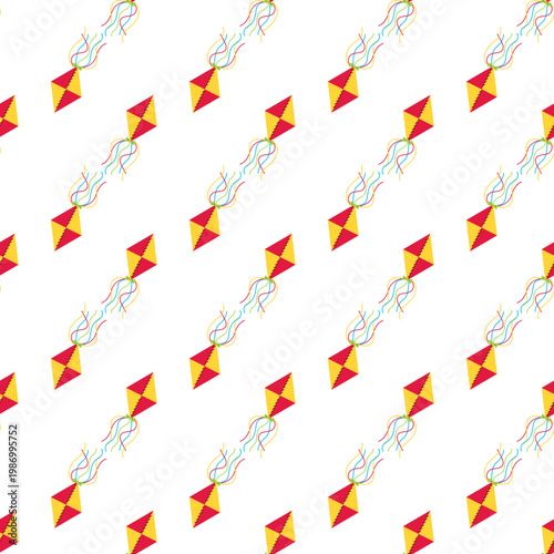 Festa Junina pattern featuring colorful kites flying on a transparent background