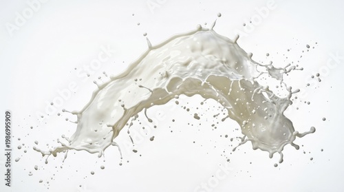 A white milk wave splash with splatters and suspended drops isolated on a clean background, silky fluid motion and glossy highlights, fresh energetic studio look, ultra-realistic, no logos.