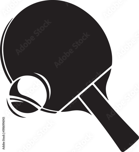 Black ping pong paddle, table tennis racket, sports icon, vector illustration