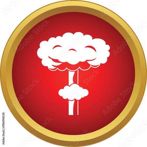 Nuclear mushroom cloud icon representing atomic warfare and power on a red button