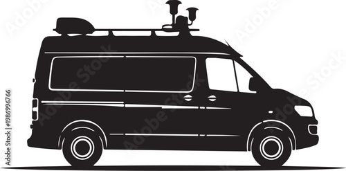 Black camper van silhouette, vector RV, travel vehicle, adventure wagon