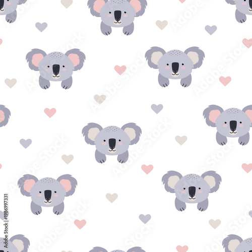 Photography Cute koala face with paws and hearts