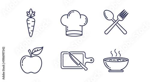 Cooking and food icons in simple minimalistic outline style design