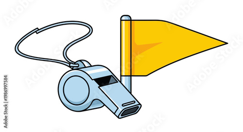 Referee Whistle And Yellow Flag With Lanyard Graphic Design