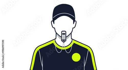 Referee With Whistle In Mouth Iconic Sports Official Illustration
