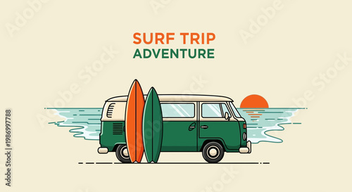 Retro Campervan And Surfboards On A Sunny Beachside Getaway