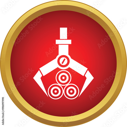 Automatic logging manipulator gripping three logs, symbolizing industry and forestry