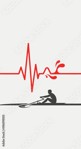 Rowing Heartbeat Graphic Representing Fitness And Athleticism
