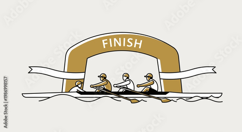 Rowing Team Reaches The Finish Line In A Competitive Race