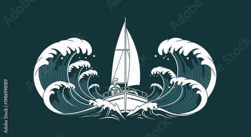 Sailboat Navigating Through Majestic Ocean Waves