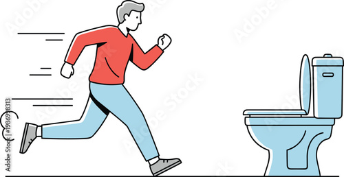 Man running to toilet urgency restroom emergency bathroom hygiene health digestive problem concept flat vector illustration character scene