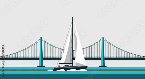 Sailing Yacht Navigates Under Iconic Suspension Bridge