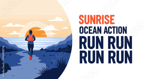 Scenic Sunrise Ocean Trail Running Adventure Motivational Poster Graphic