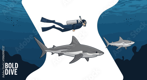 Scuba Diver Encounters Majestic Sharks In The Deep Ocean Blue