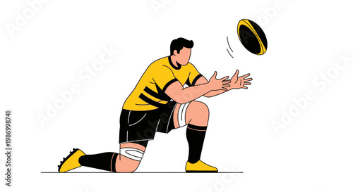Rugby Player Catching Ball Dynamic Action Pose Minimalist Illustration Sport
