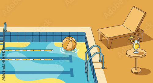 Serene Poolside Retreat With Sun Lounger And Refreshing Beverage