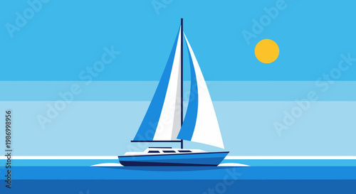 Serene Sailboat Glides Across A Tranquil Blue Ocean Under A Bright Sun