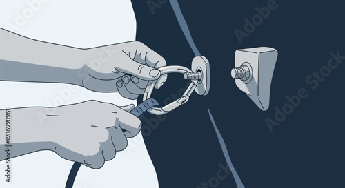 Secure Climbing Carabiner Clip And Bolt Attachment Point