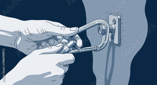 Secure Climbing Anchor Installation Process Illustrated Hands Attaching Carabiner