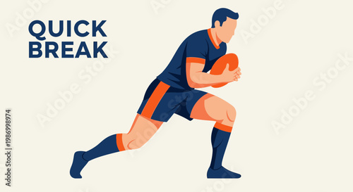 Rugby Player In Action Quick Break Minimalist Illustration Style