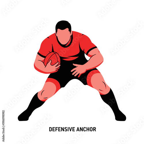 Rugby Player In Defensive Stance Holding The Ball With Intensity