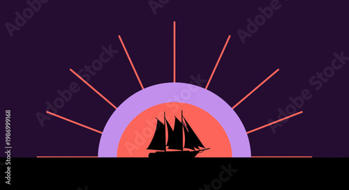 Serene Sailboat Silhouette Against Vibrant Sunset Rays