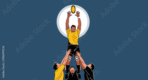 Rugby Players Ascending For The Win In A Team Effort