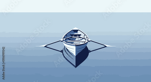 Serene Single Rowboat On Calm Blue Waters Minimalist Design